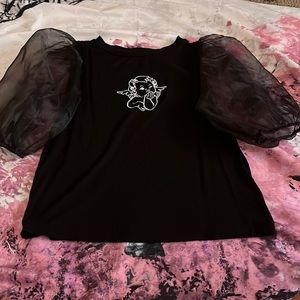Black puffy sleeved angel shirt